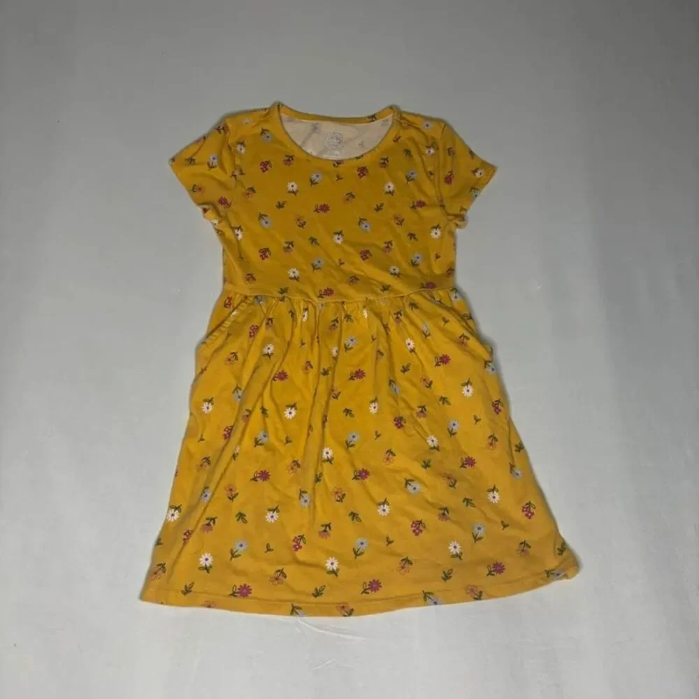 Wonder Nation Girls Yellow Floral Dress Size S (6-6X) | Kids Pocket Dress